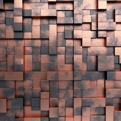 Copper mosaic blocks wall background, bronze metallic cubes pattern, modern shiny metal backdrop, wallpaper. Created with generative Ai
