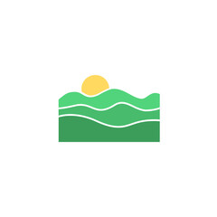 GREEN HILLS AND SUNRISE LOGO CONCEPT, NATURE LOGO CONCEP