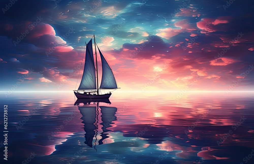 Canvas Prints sailing under starry sky. digital artwork painting.