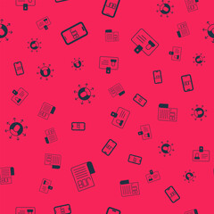 Set Search job, Multitasking manager working and Identification badge on seamless pattern. Vector