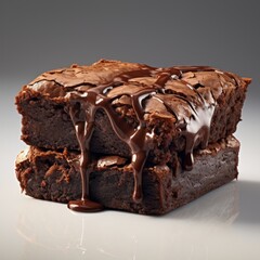 Food photography background square  - Delicious chocolate cake, chocolate brownie with liguid chocolate glaze, on dark black table (Generative Ai)