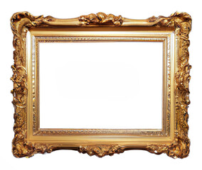 Blank old antique gold picture frame isolated on white background. Generative AI