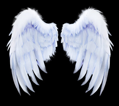 White angel wings isolated on black background. Generative AI