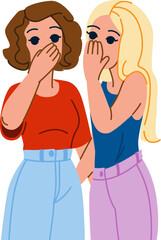female whispering woman vector. young gossip, beautiful face, communication ear female whispering woman character. people flat cartoon illustration
