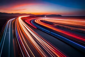 abstract long exposure dynamic speed light trails background. abstract neon speed lights