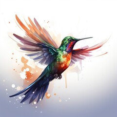 Obraz premium A vibrant hummingbird soars, wings wide, in flight. (Illustration, Generative AI)