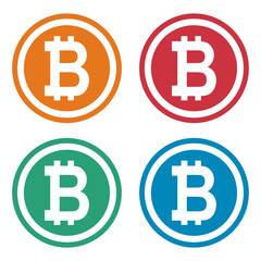 Set of Bitcoin web coin, internet electronic crypto design symbol, digital pay vector illustration