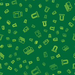 Set line Sports nutrition, Towel stack and Chest expander on seamless pattern. Vector