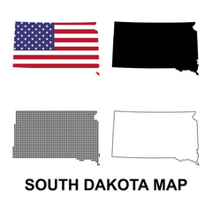 Set of South Dakota map shape, united states of america. Flat concept vector illustration