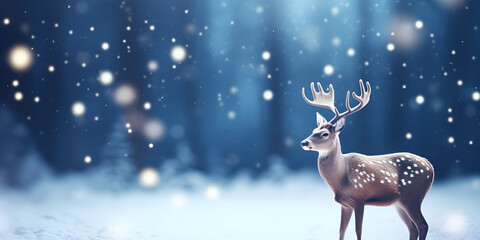 Winter Forest with Deer, Pine Trees, and Snow at Night. Christmas Card or Winter Landscape"
"Christmas Night in a Winter Forest with Snow, Pine Trees, and Deer" AI Generated
 