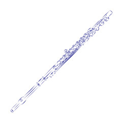 Continuous line drawing of a modern flute, isolated on white. Hand drawn, vector illustration