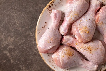 Fresh chicken legs for cooking, top view