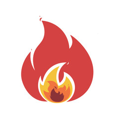 Isolated illustration of red, orange, yellow, brown cartoon style fire, flammable material, liquid, gas sign symbol for alert, danger, safety sign