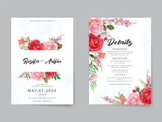 watercolor red roses wedding invitation card template