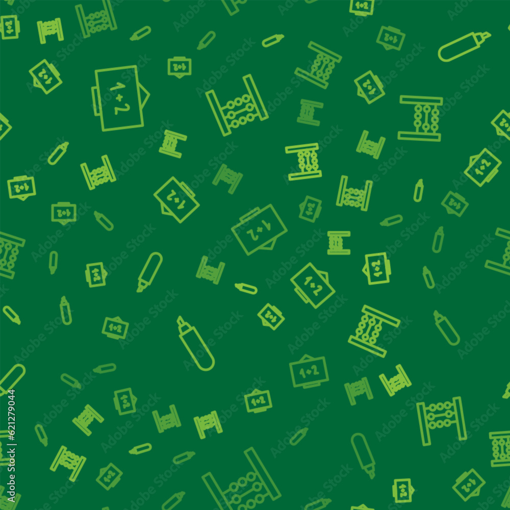 Poster set line chalkboard, marker pen and abacus on seamless pattern. vector