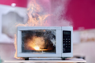 Household electrical fire in microwave oven, ignition of electrical appliance.