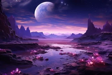 Photo sur Plexiglas Violet Surrealistic and Dreamlike landscape wallpaper in purple tones background.