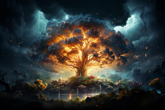 creation of the world and all living things by God in the book of Genesis Generative AI