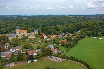 Fototapeta na wymiar Bird's-eye view of Zwernitz Castle in the village of Wonsees - Germany in Upper Franconia