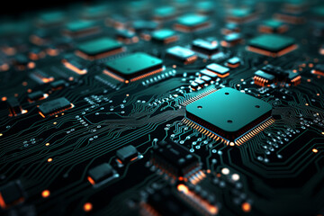 Fototapeta na wymiar Close-up of electronic circuit board. Technology background, Generative Ai