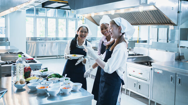 workshop kitchen student school .People training workshops, classes about restaurants and hospitality.Preparing teachers and administrators and room groups for classes and meetings for professional