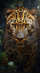 Fototapeta na wymiar Leopardo determinado na tempestade da floresta