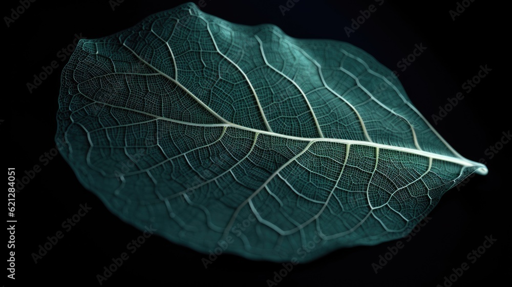 Poster transparent skeleton leaf with beautiful texture on a green. beautiful generative ai aig32