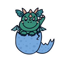 A cute dragon hatched from an egg.