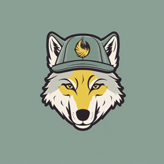 Simple logo, icon design of wolf head. Clean background. Generative AI.