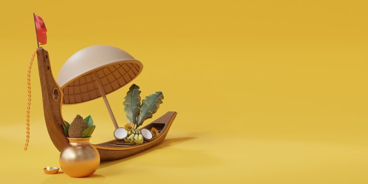 3d render onam festival with with onam elements