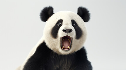 Obraz premium Panda olhando surpreso, reagindo espantado, impressionado, de pé sobre fundo branco