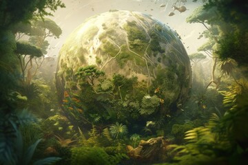 Obraz na płótnie Canvas The Verdant Earth: A Stunning Photorealistic Depiction of Our Planet Amidst a Luscious Forest Generative AI