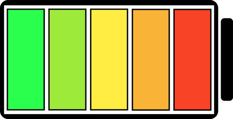 Battery indicator icon in vector graphics from green to red