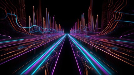 Midnight Drive: A Vibrant Journey Through Neon Lights and Extruded Designs Generative AI