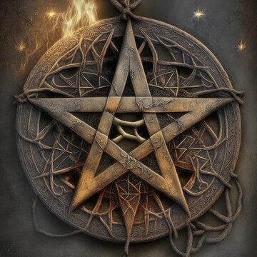 A five-pointed pentacle star made of wood as a symbol of protection and safety.