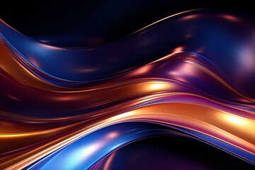 Holographic Golden Luxury Neon Fluid Waves Background. Generative ai