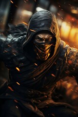 Ninja Martial Arts Scene on a Speeding Train with Speed Effect and Blur Background. Generative ai