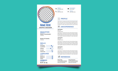 Professional CV resume template design. Business layout vector clean for job applications. In A4 size.