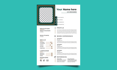Professional CV resume template design. Business layout vector clean for job applications. In A4 size.