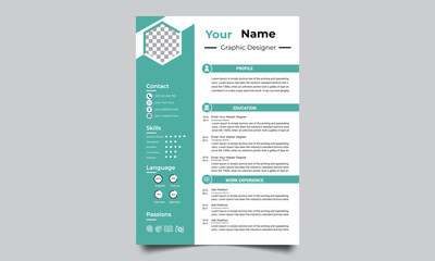 Professional CV resume template design. Business layout vector clean for job applications. In A4 size.