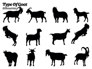Goat types silhouette vector set