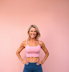 Smiling Senior muscular female fitness instructor, Generative AI Illustration