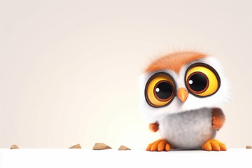 Cute owl isolated on a white background. 3d rendering. 