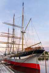 Historic Tall Ship Glenlee berthed on the River Clyde at the Riverside Museum in Glasgow. 