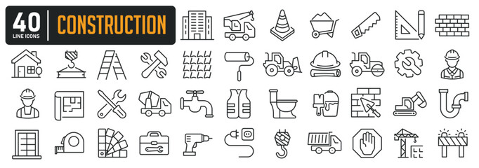 Construction thin line icons. Editable stroke. For website marketing design, logo, app, template, ui, etc. Vector illustration.