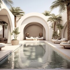 Fototapeta premium a Professional Shot of a Luxury and Modern Mansion in Greece near the Sea. Generative AI.