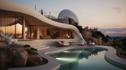a Professional Shot of a Luxury and Modern Mansion in Greece near the Sea. Generative AI.
