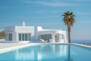 Obraz na płótnie Canvas a Professional Shot of a Luxury and Modern Mansion in Greece near the Sea. Generative AI.