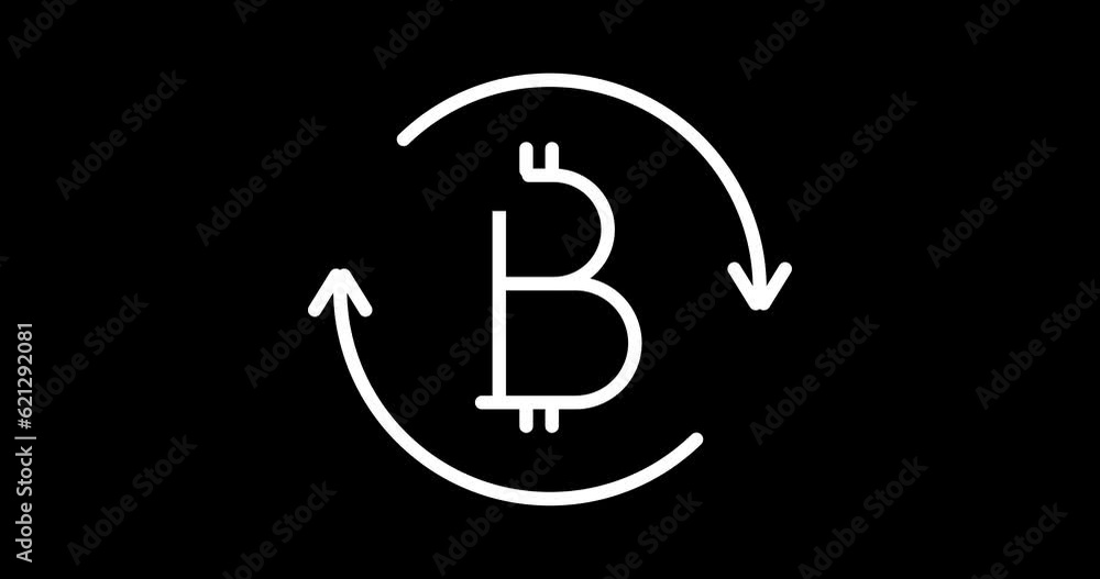 Poster bitcoin exchange animated outline icon with alpha channel. bitcoin exchange 4k video animation for w