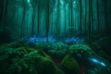 forest in the night forest wallpaper and background generated by AI